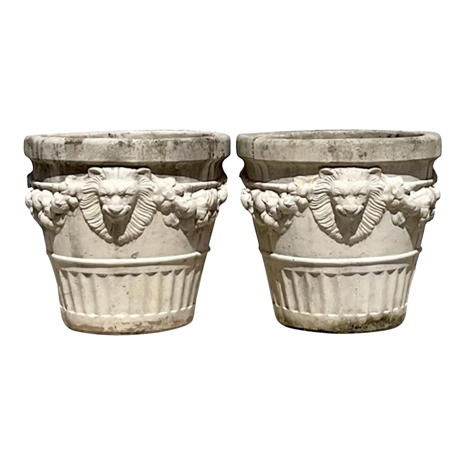 Vintage Regency Pair of Alabaster Concrete Lion Head Planters (1 of 8)