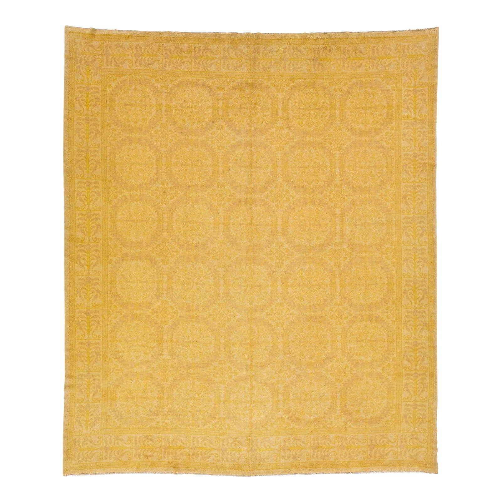 Vintage Spanish Handmade Wool Rug with Goldenrod Design 10'1 x 11'11: Vintage Spanish Handmade Wool Rug with Goldenrod Design 10'1 x 11'11 Elevate your space with this exquisite vintage wool rug, hand-knotted in the 1930s with a distinct Spanish design. The rug features