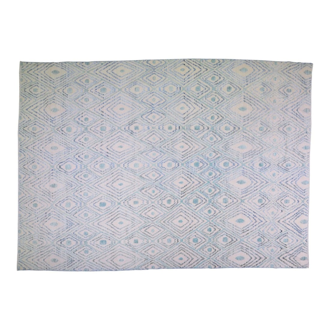 9'10 x 13'9 Organic Wool Blue Hand Knotted Moroccan Rug: 9'10 x 13'9 Organic Wool Blue Hand Knotted Moroccan Rug This Moroccan hand-knotted rug is crafted from organic wool, offering a soft texture and natural colors in a blue palette. The rug features a tr