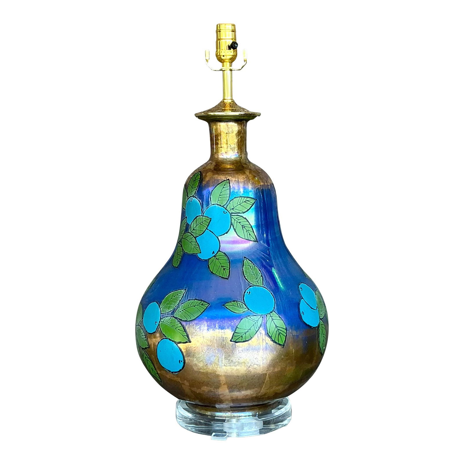 Vintage Boho Eglomise Table Lamp with Gold Finish and Glass (1 of 9)