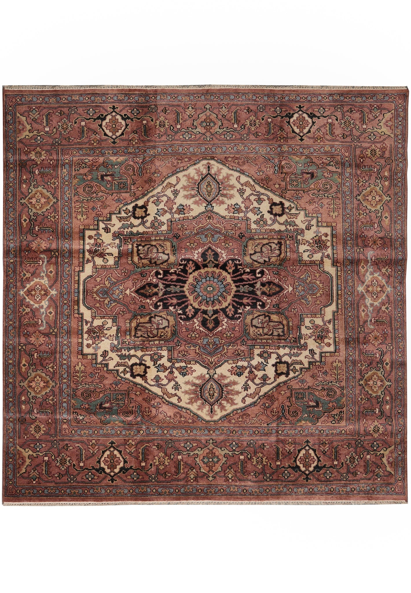 9.9 x 10 Square Heriz Serapi Handmade Wool Rug India: 9.9 x 10 Square Heriz Serapi Handmade Wool Rug India Free continental US Shipping This 9.9 x 10 square Heriz Serapi rug is handmade in India and inspired by the renowned Persian originals from northwe
