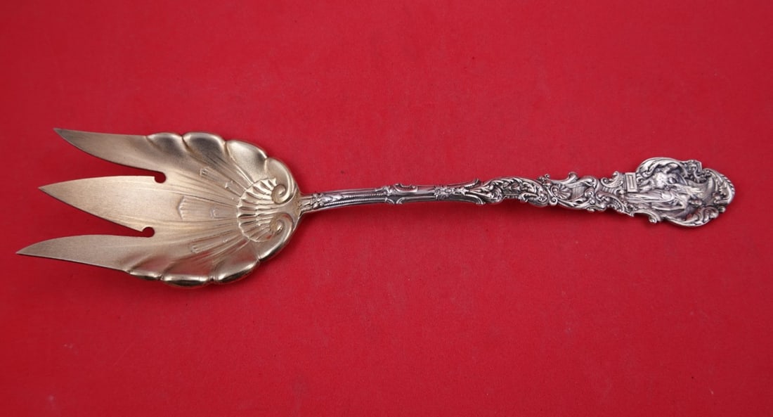 Gorham Versailles Sterling Silver Salad Serving Fork Gold Washed 11" (1 of 2)