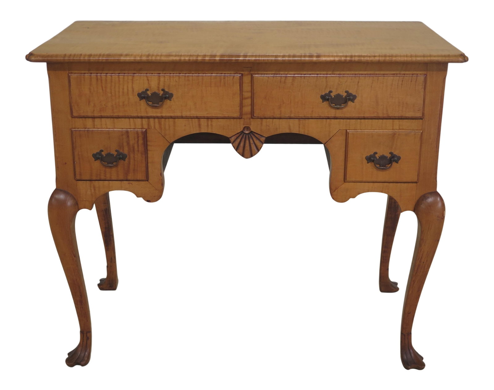 19th Century Antique Tiger Maple Lowboy with Carved Drake Feet (1 of 10)