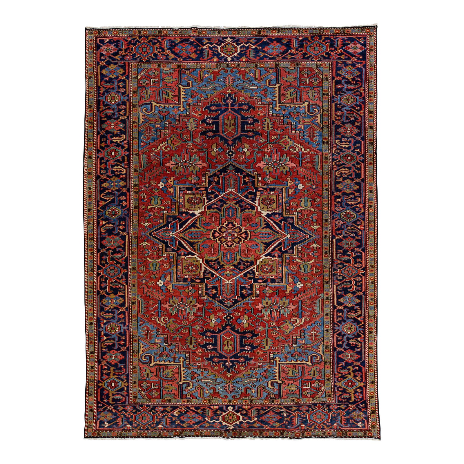 Antique Persian Heriz Handmade Wool Rug 8'1 x 11'03 Red Medallion Design (1 of 10)