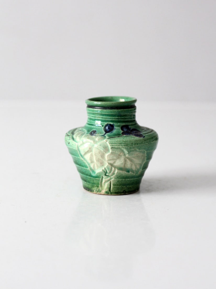 Miniature Deco Style Green Glazed Pottery Vase (1 of 9)