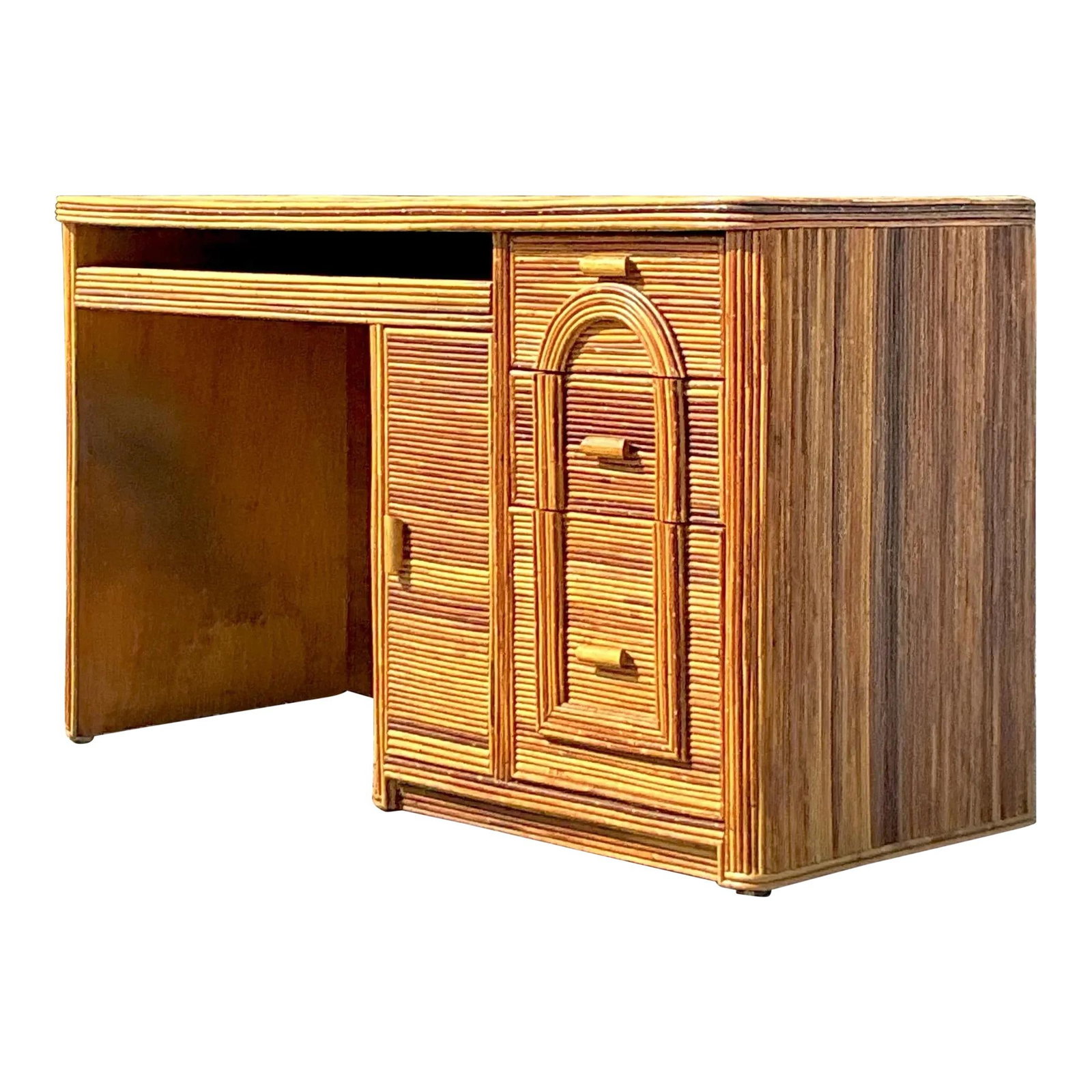 Vintage Coastal Pencil Reed Writing Desk with Pull-Out Drawer (1 of 9)