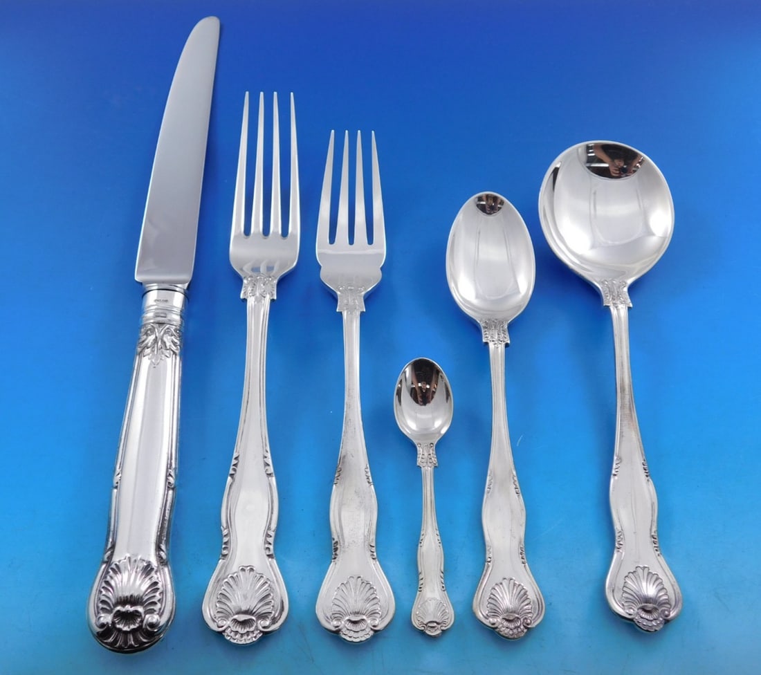 C J Vander Royal Husk sterling silver flatware 72 piece dinner set: C J Vander Royal Husk sterling silver flatware 72 piece dinner set This is a 72-piece Royal Husk pattern flatware set by C.J. Vander, crafted in sterling silver in England. The set features dinner-siz