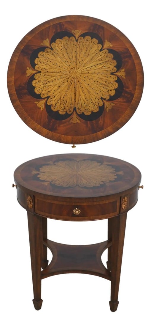 Maitland Smith Floral Inlay Lamp Table with Drawer (1 of 10)