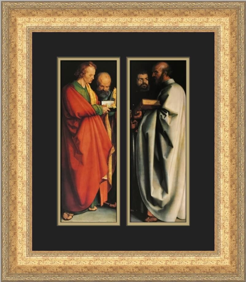 Custom Framed Albrecht Durer The Four Apostles Offset Lithograph Print: Custom Framed Albrecht Durer The Four Apostles Offset Lithograph Print Custom framed open edition print of The Four Apostles by Albrecht Durer, produced in 1998. The piece is matted and framed in a 2 