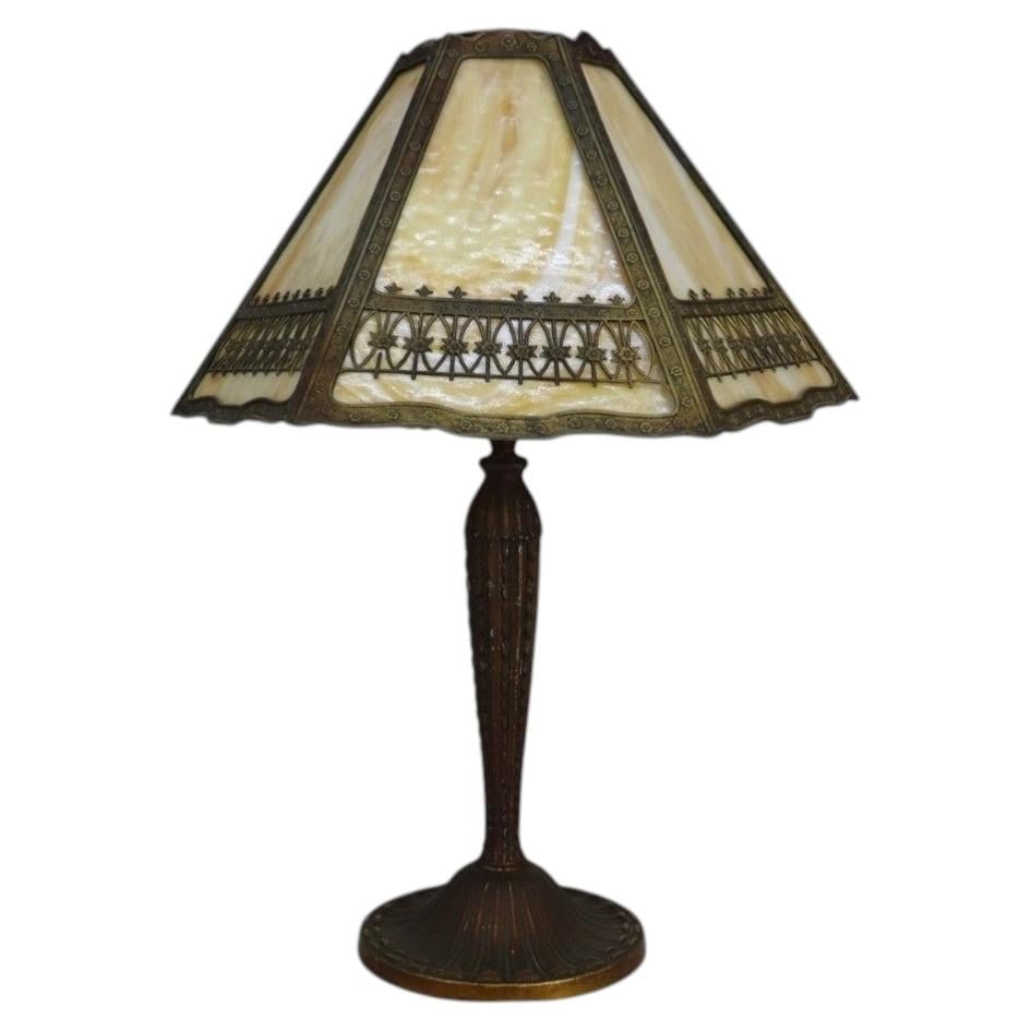 6 Panel Slag Glass Arts and Crafts Table Lamp c1920 (1 of 9)