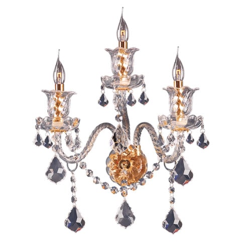 Artistry Elizabeth 3 Light Gold Crystal Wall Sconce 22x14: Artistry Elizabeth 3 Light Gold Crystal Wall Sconce 22x14 This pre-owned wall sconce from the Elizabeth Collection features a gold finish and is adorned with high-quality Grand King Cut K9 crystals th