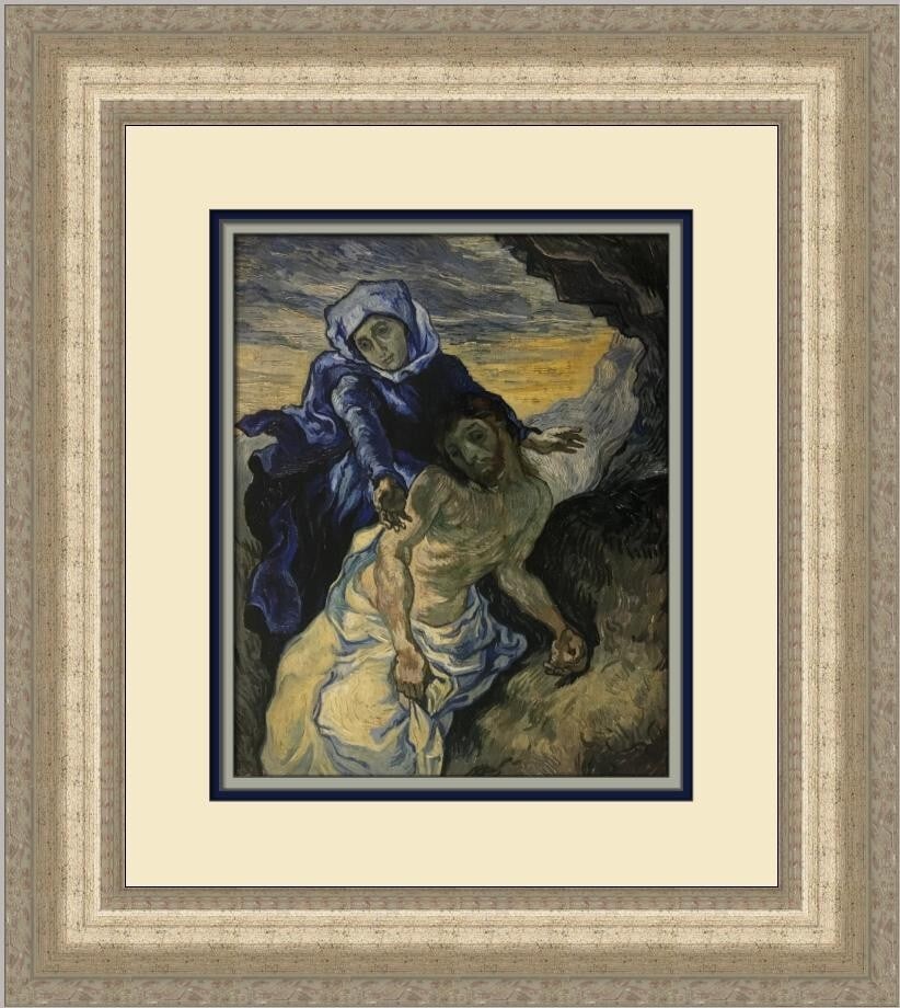 Vincent Van Gogh Pieta After Delacroix Custom Framed Print 18 x 17: Vincent Van Gogh Pieta After Delacroix Custom Framed Print 18 x 17 This exquisite custom framed print features Vincent Van Gogh's interpretation of "Pieta" painted after Delacroix. Measuring 18 in. x 