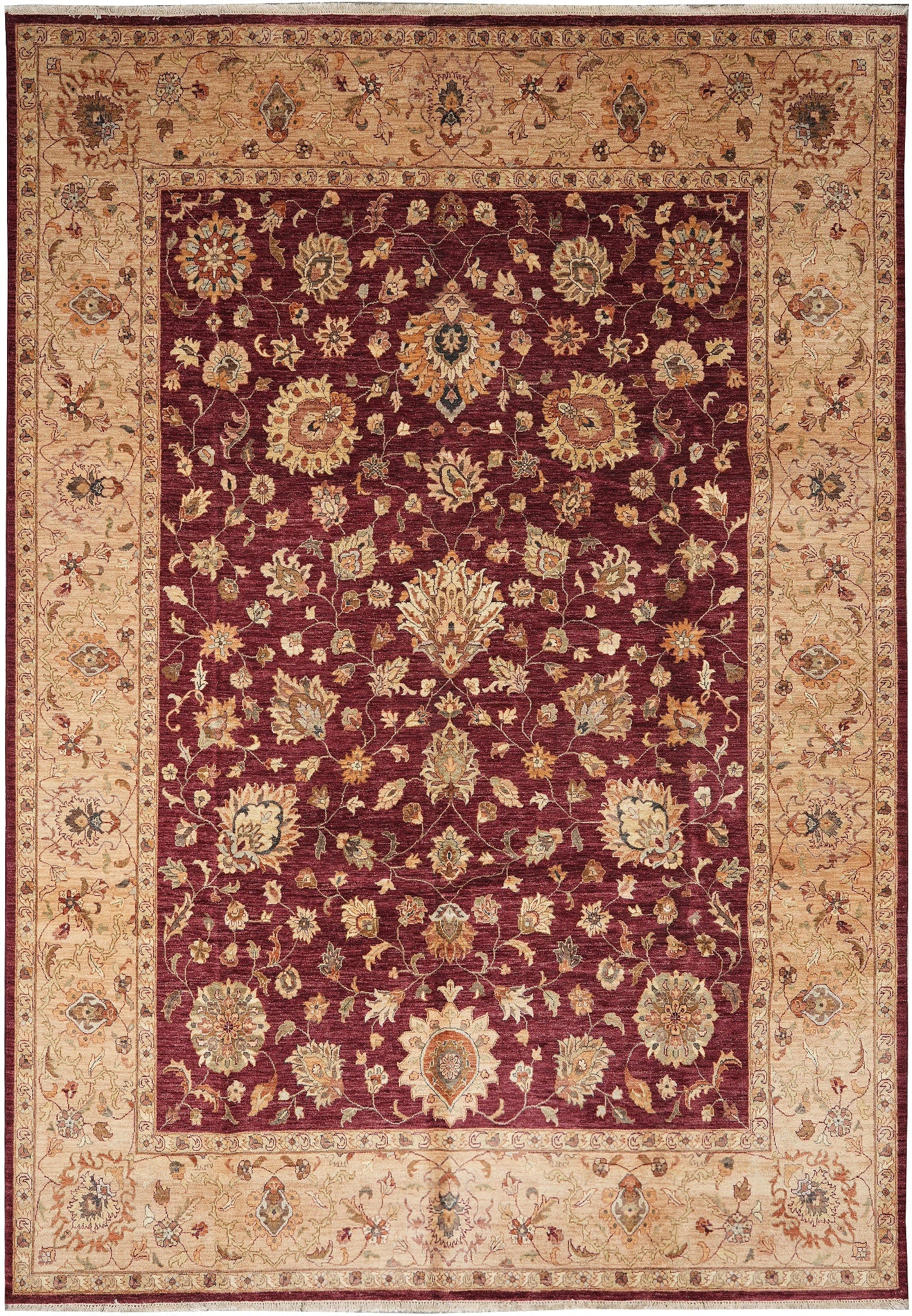 10 x 14 Handmade Natural Wool Zigler Chobi Peshawar Rug: 10 x 14 Handmade Natural Wool Zigler Chobi Peshawar Rug Free continental US Shipping This 10 x 14 handmade rug is crafted in a Zigler Chobi Peshawar style and made from natural wool. It features hand-
