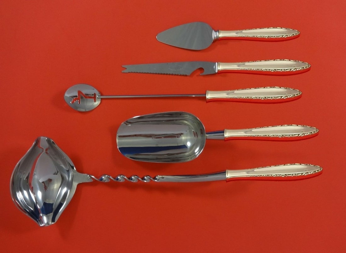 5 Piece Sterling Silver Bar Serving Set Lunt Lace Point Custom Made (1 of 1)