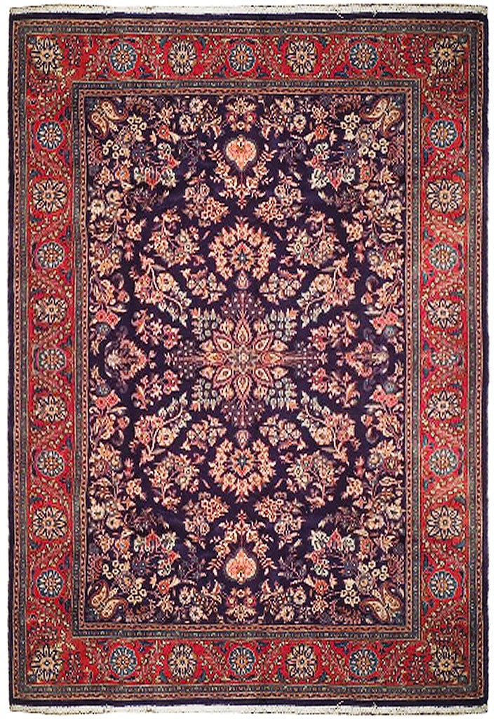 7'3" x 9'5" Dark Blue Persian Sarouk Rug Handcrafted Premium Wool (1 of 6)