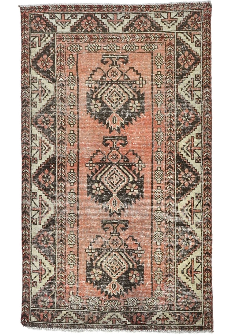Hand-Knotted Wool Vintage Tribal Area Rug 3'10 x 6'5 Geometric Muted Colors: Hand-Knotted Wool Vintage Tribal Area Rug 3'10 x 6'5 Geometric Muted Colors Enhance your living space with this Distressed Antique Tribal Oriental Rug, a perfect blend of vintage charm and modern func