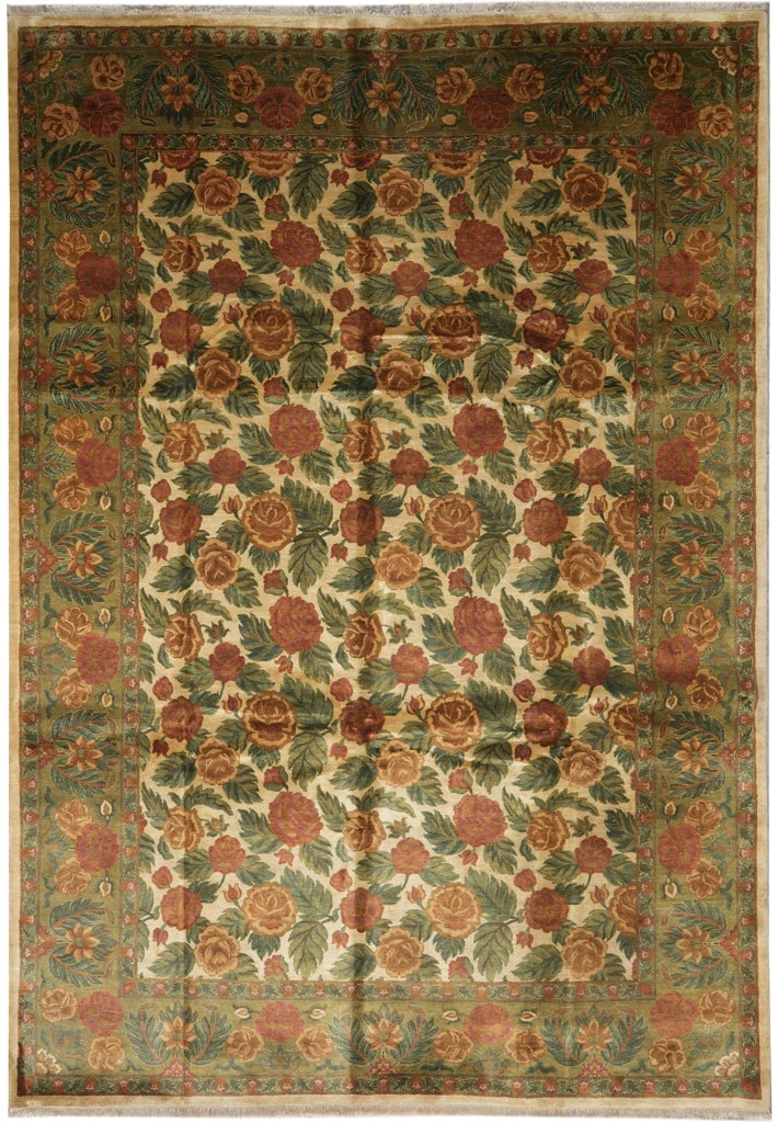 10 x 14 Hand-Knotted Jaipur Floral Wool Rug: 10 x 14 Hand-Knotted Jaipur Floral Wool Rug Free continental US Shipping This 10 x 14 Floral Hand-Knotted Jaipur Rug is hand-knotted in Jaipur using high-quality natural wool. It features a traditiona