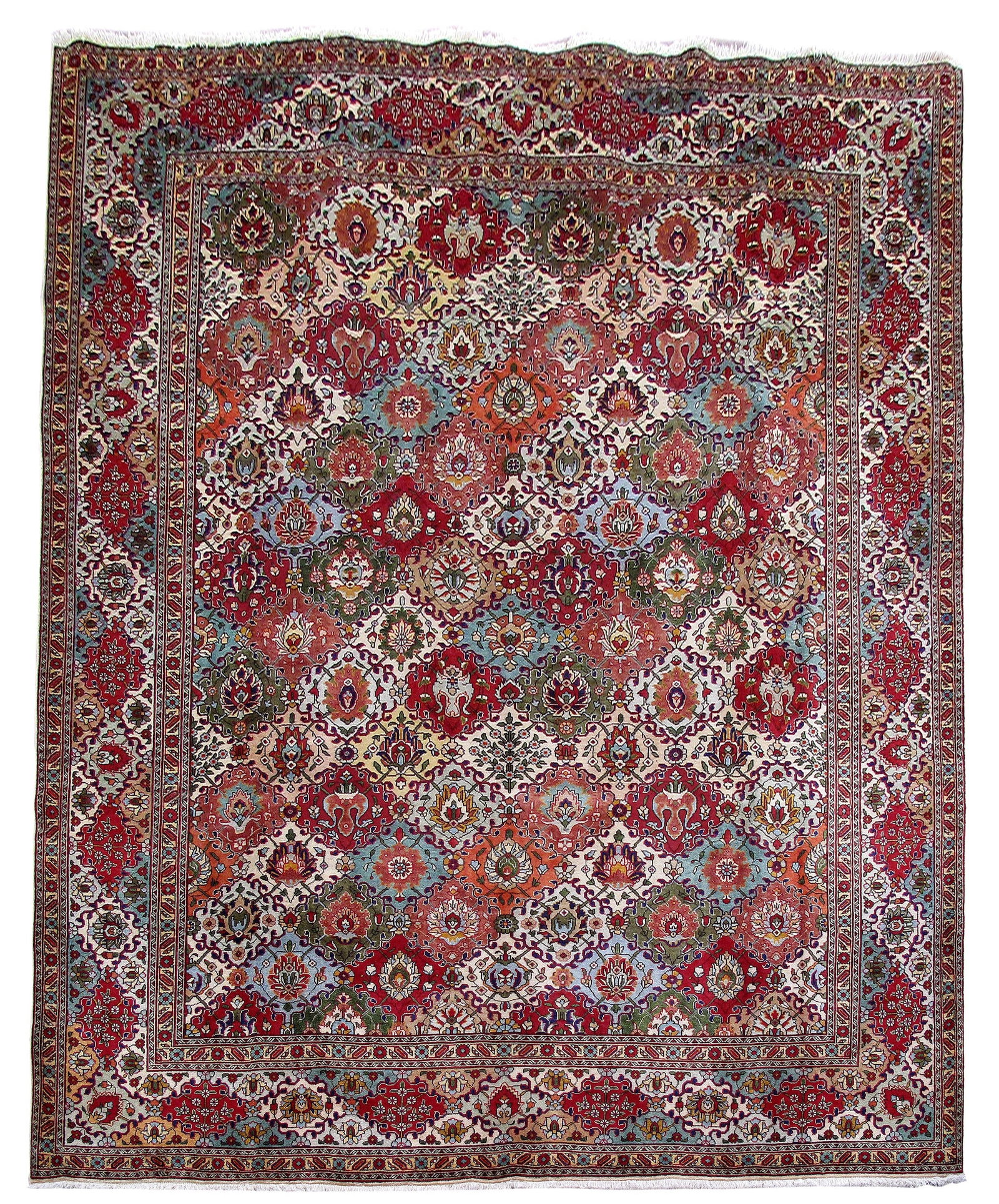 10.2 x 13.2 Multi Color Hand-Knotted Persian Tabriz Area Rug: 10.2 x 13.2 Multi Color Hand-Knotted Persian Tabriz Area Rug Free continental US Shipping Transform your living space with this exquisite 10' 2" x 13' 2" Multi-Color Persian Tabriz Rug, handcrafted by