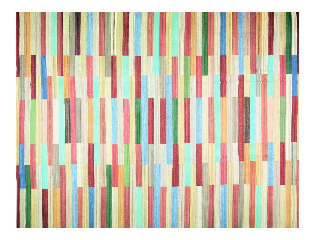 Afghan Wool Kilim Rug With Geometric Pattern 9'9" x 12'7" (1 of 5)