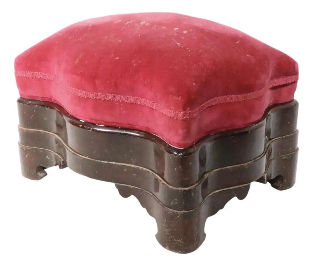 19th Century Victorian Empire Red Upholstered Ottoman Footstool (1 of 10)