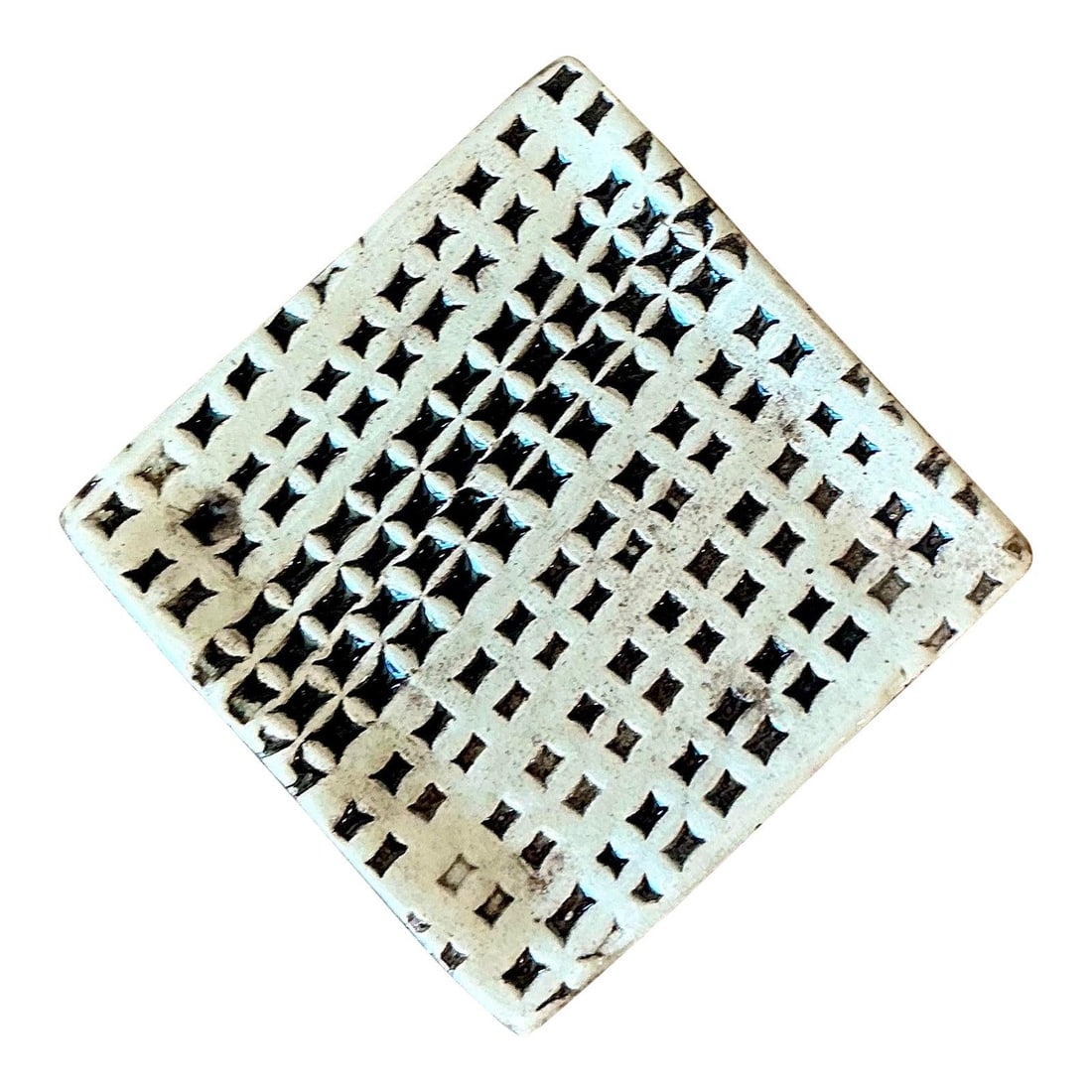 Handmade Square Ceramic Tile Plate With Geometric Pattern Boho Studio Pottery (1 of 6)