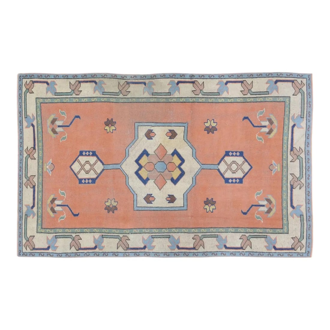 Turkish Anatolian Wool Hand Knotted Rug Copper Tones 4'3" x 7' Vintage: Turkish Anatolian Wool Hand Knotted Rug Copper Tones 4'3" x 7' Vintage This vintage Turkish Anatolian hand-knotted rug features natural colors, a contemporary style, and a soft texture. Crafted from o