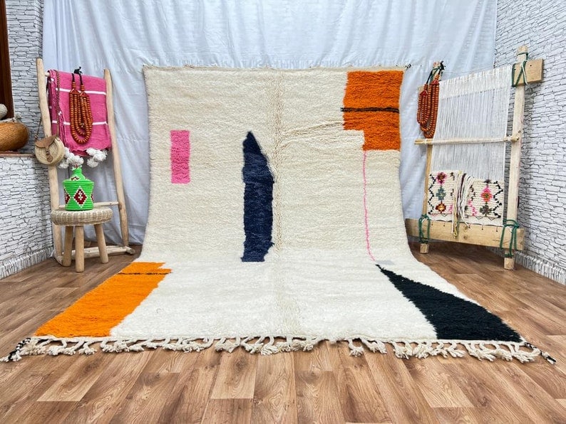 Authentic Handwoven Soft Rug 100% Sheep Wool Morocco: Authentic Handwoven Soft Rug 100% Sheep Wool Morocco Experience the charm of Moroccan craftsmanship with this Fabulous Soft Rug, handwoven in the Atlas Mountains by local Berber women. This authentic 