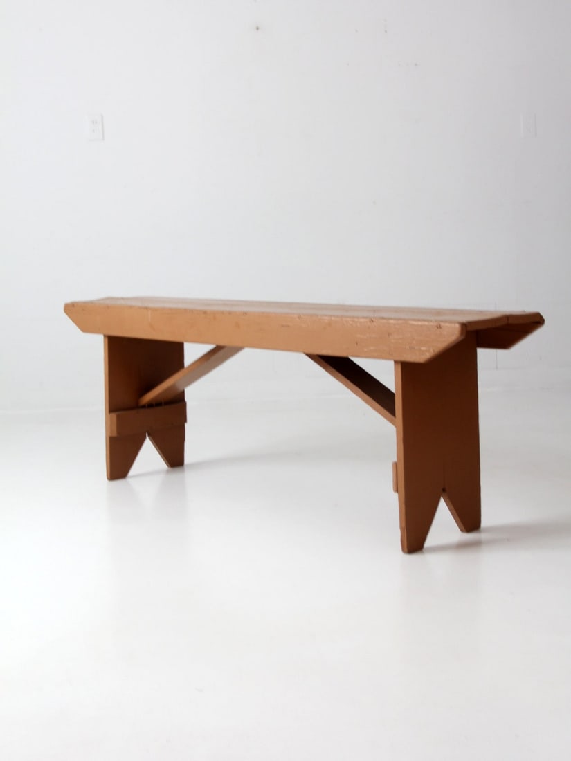 Charming Antique Wood Farmhouse Bench Early 1900s Rustic Decor (1 of 14)