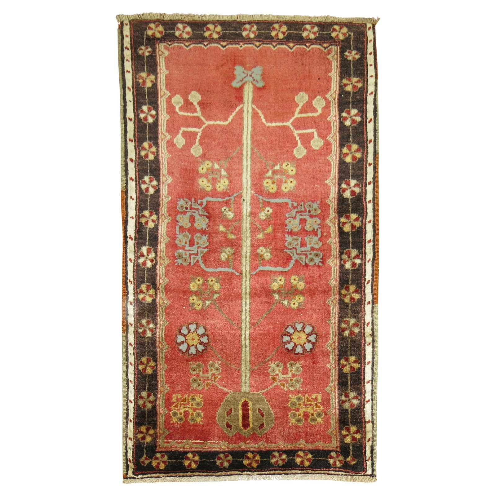 Mid 20th Century Anatolian Wool Hand-Woven Turkish Rug 29 x 48 Inches: Mid 20th Century Anatolian Wool Hand-Woven Turkish Rug 29 x 48 Inches This vintage Turkish Anatolian rug from the mid-20th century features a rustic style and is hand-woven from wool. Its compact size