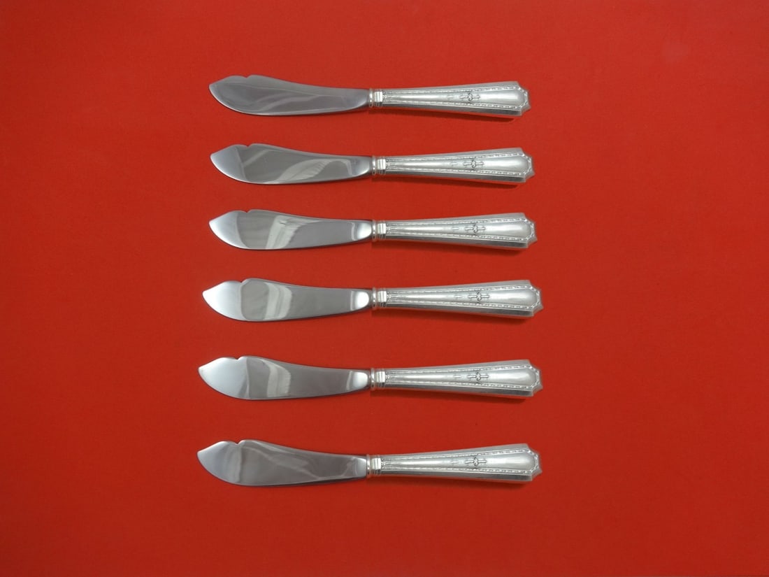 Durgin-Gorham Colfax Sterling Silver Trout Knife Set 6pc Custom Design 7.5": Durgin-Gorham Colfax Sterling Silver Trout Knife Set 6pc Custom Design 7.5" This exquisite 6-piece knife set features a custom-made design in the Colfax pattern by Durgin-Gorham. Each knife is crafted