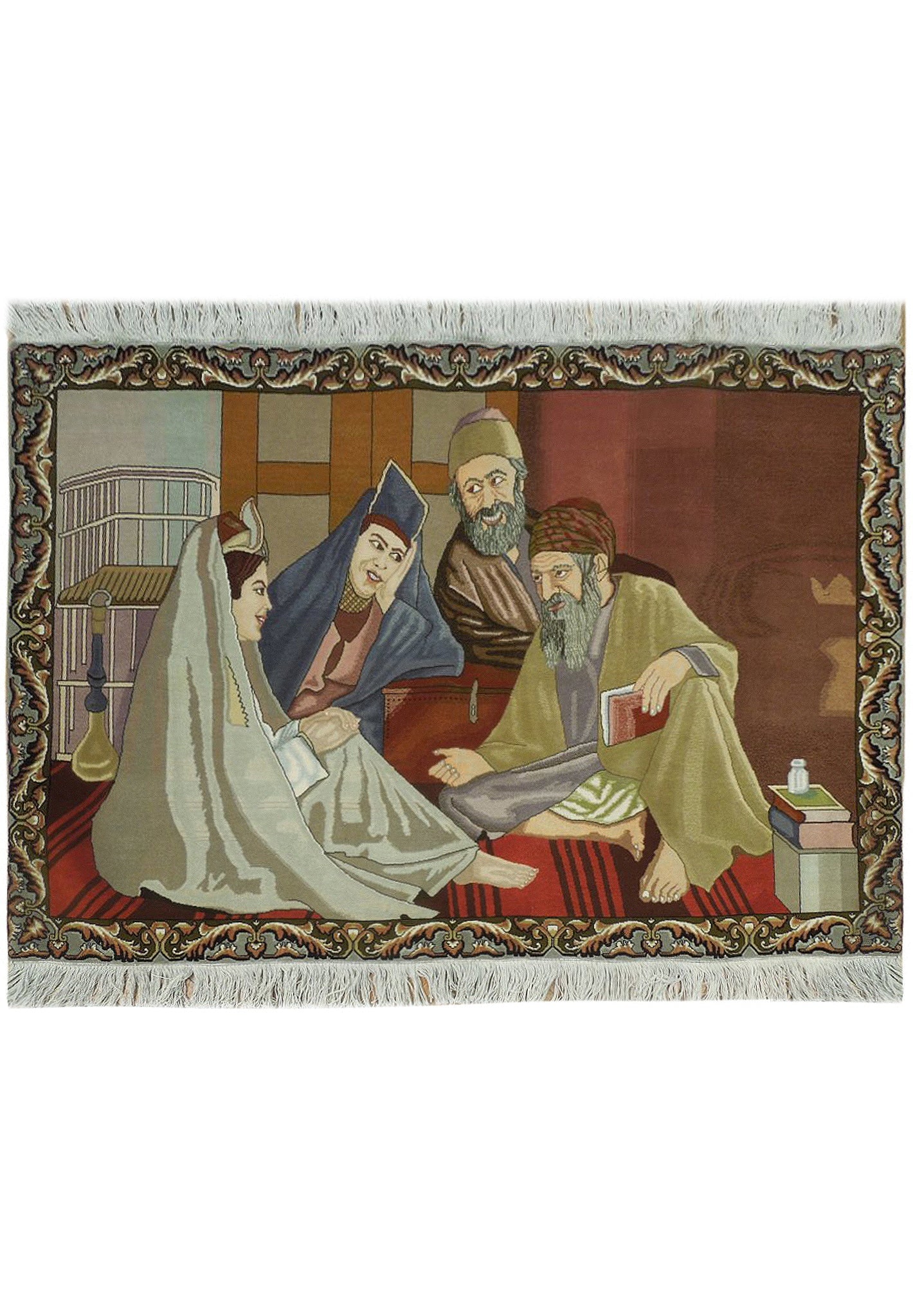 3.3 x 5 Handmade Persian Pictorial Rug Fortune Reader Design 400 KPSI Iran (1 of 6)