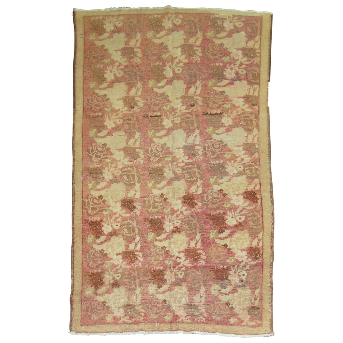 Bessarabian Pink Floral Karabagh Rug 54 x 92 Angora Wool Vintage: Bessarabian Pink Floral Karabagh Rug 54 x 92 Angora Wool Vintage Introducing the Zabihi Collection Pink Floral Vintage Karabagh Rug, a stunning piece that seamlessly blends history and artistry. This 
