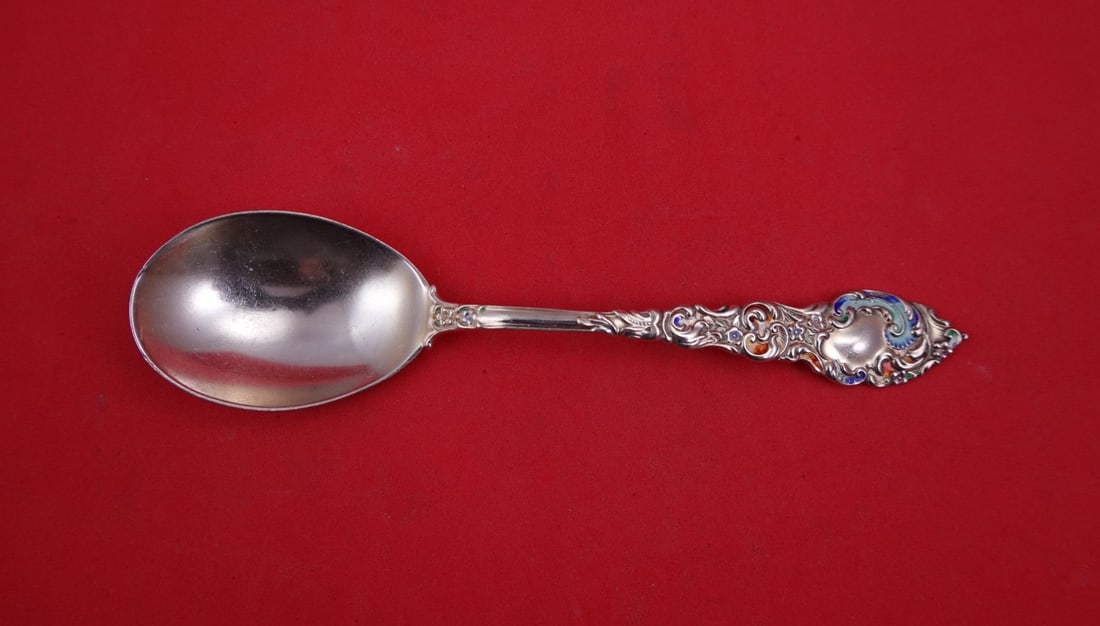 Unger Passaic Sterling Silver Preserve Serving Spoon Enameled Handle 7" (1 of 2)