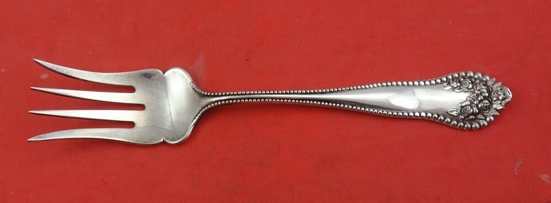 Gorham Lancaster Sterling Silver Serving Fork Splayed Tines 5 7/8": Gorham Lancaster Sterling Silver Serving Fork Splayed Tines 5 7/8" This exquisite serving fork features the Lancaster pattern by Gorham, crafted from high-quality sterling silver. Measuring 5 7/8 inch
