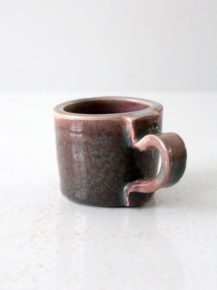 Vintage Studio Pottery Mug Green Pink Glaze Handmade (1 of 10)