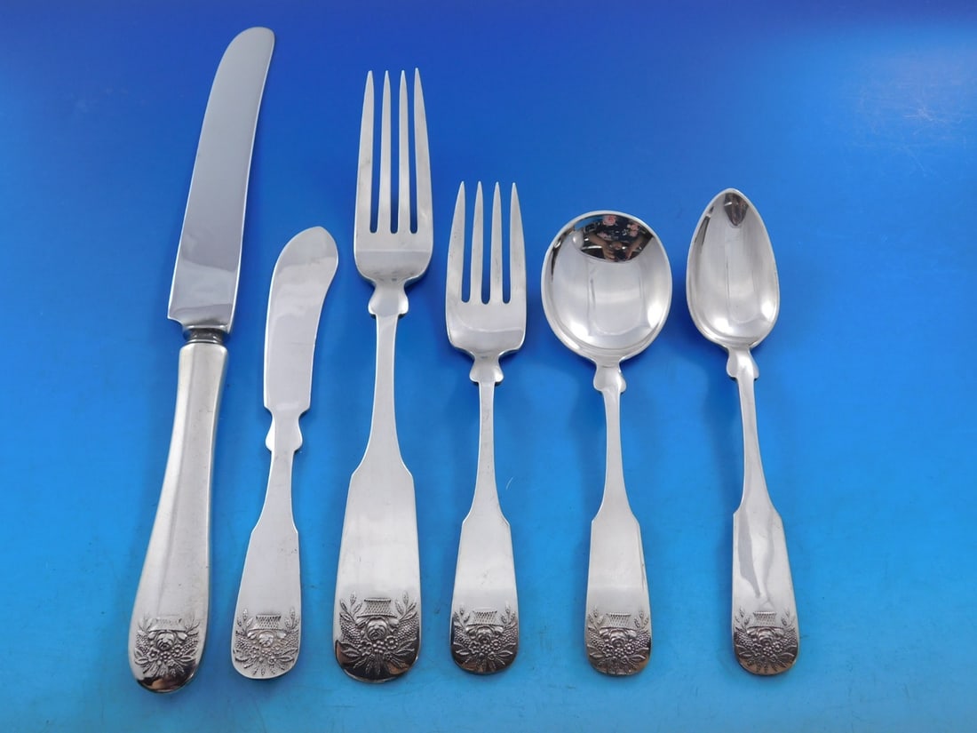 96 Piece Sterling Silver Flatware Service for 12 Geblein Basket of Flowers (1 of 14)
