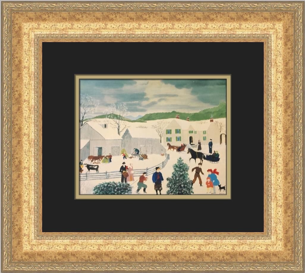 Grandma Moses Here Comes Aunt Judith Framed Print 1988 Americana Folk Art: Grandma Moses Here Comes Aunt Judith Framed Print 1988 Americana Folk Art This charming custom framed print titled "Here Comes Aunt Judith" by Grandma Moses captures the essence of Americana Folk Art.