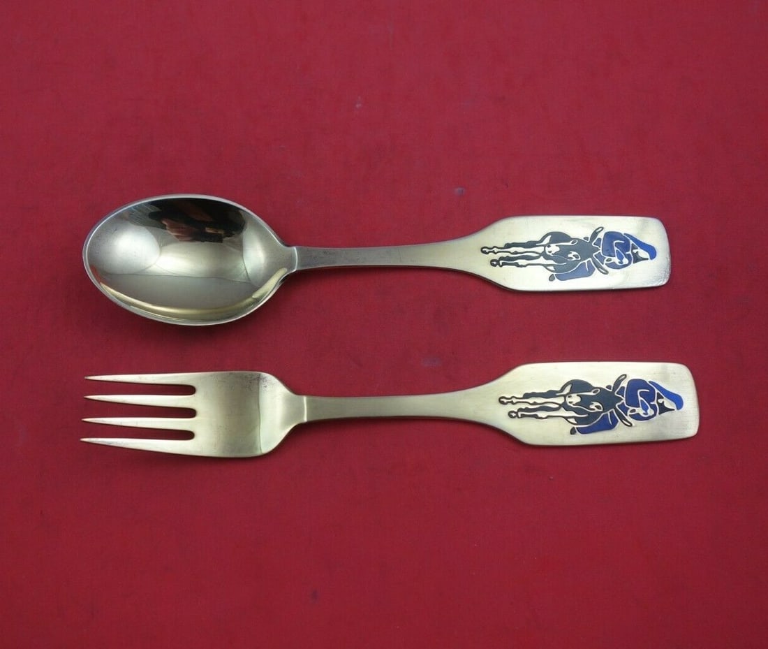 A. Michelsen Christmas Vermeil Fork and Spoon Set 2pc 1966 (1 of 3)