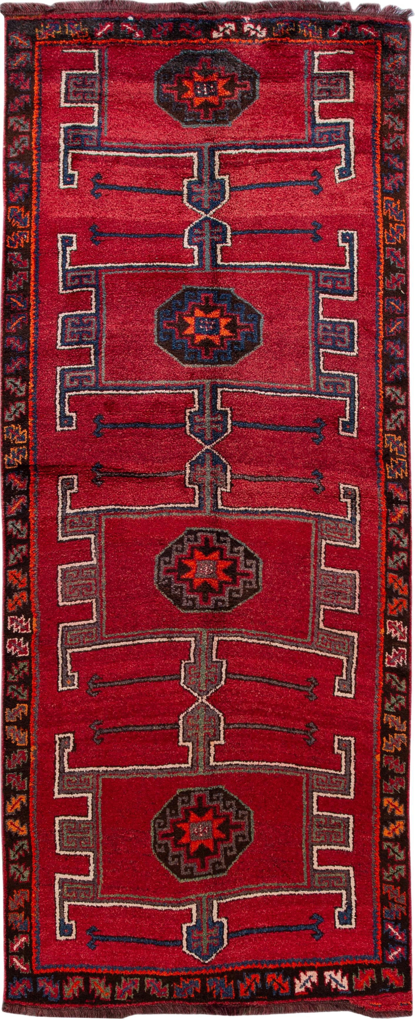 Vintage Turkish Hand-Knotted Wool Runner Red Tribal Design 6'1 x 15'1: Vintage Turkish Hand-Knotted Wool Runner Red Tribal Design 6'1 x 15'1 This stunning vintage Turkish hand-knotted wool runner features a vibrant red field complemented by a brown frame. The rug showcas
