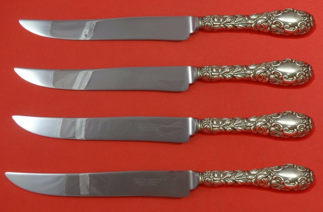 Schofield Baltimore Rose Sterling Silver Texas Sized Steak Knife Set 4-Piece: Schofield Baltimore Rose Sterling Silver Texas Sized Steak Knife Set 4-Piece Experience the elegance of the Baltimore Rose by Schofield with this impressive 4-piece steak knife set. Crafted from high-