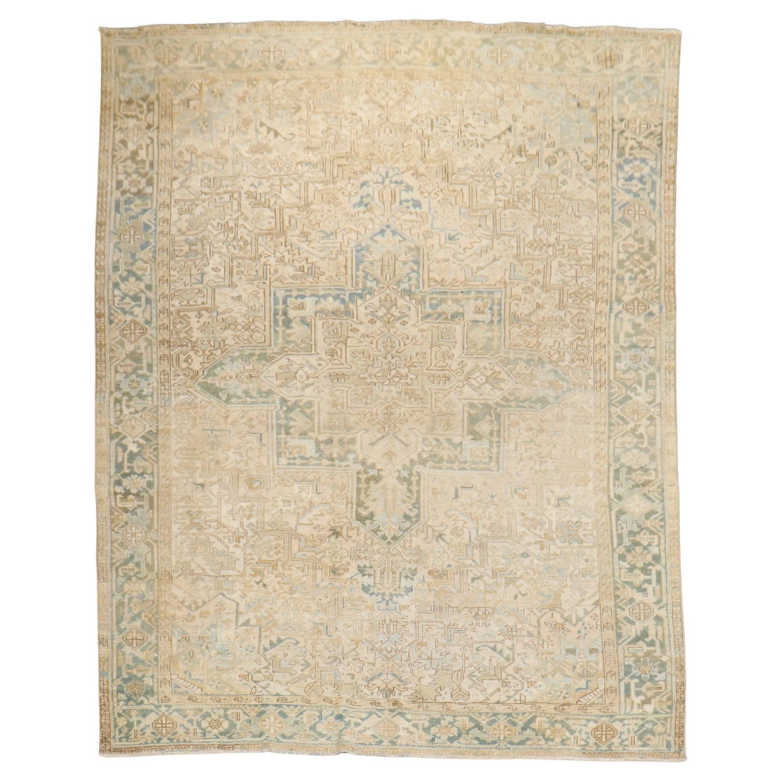 Zabihi Collection Antique Heriz Room Size Rug 97 x 121 Hand-Knotted Wool 1930s Tudor Style: Zabihi Collection Antique Heriz Room Size Rug 97 x 121 Hand-Knotted Wool 1930s Tudor Style Discover the elegance of this antique Heriz rug, a stunning addition to any room. Crafted in the 1930s, this 