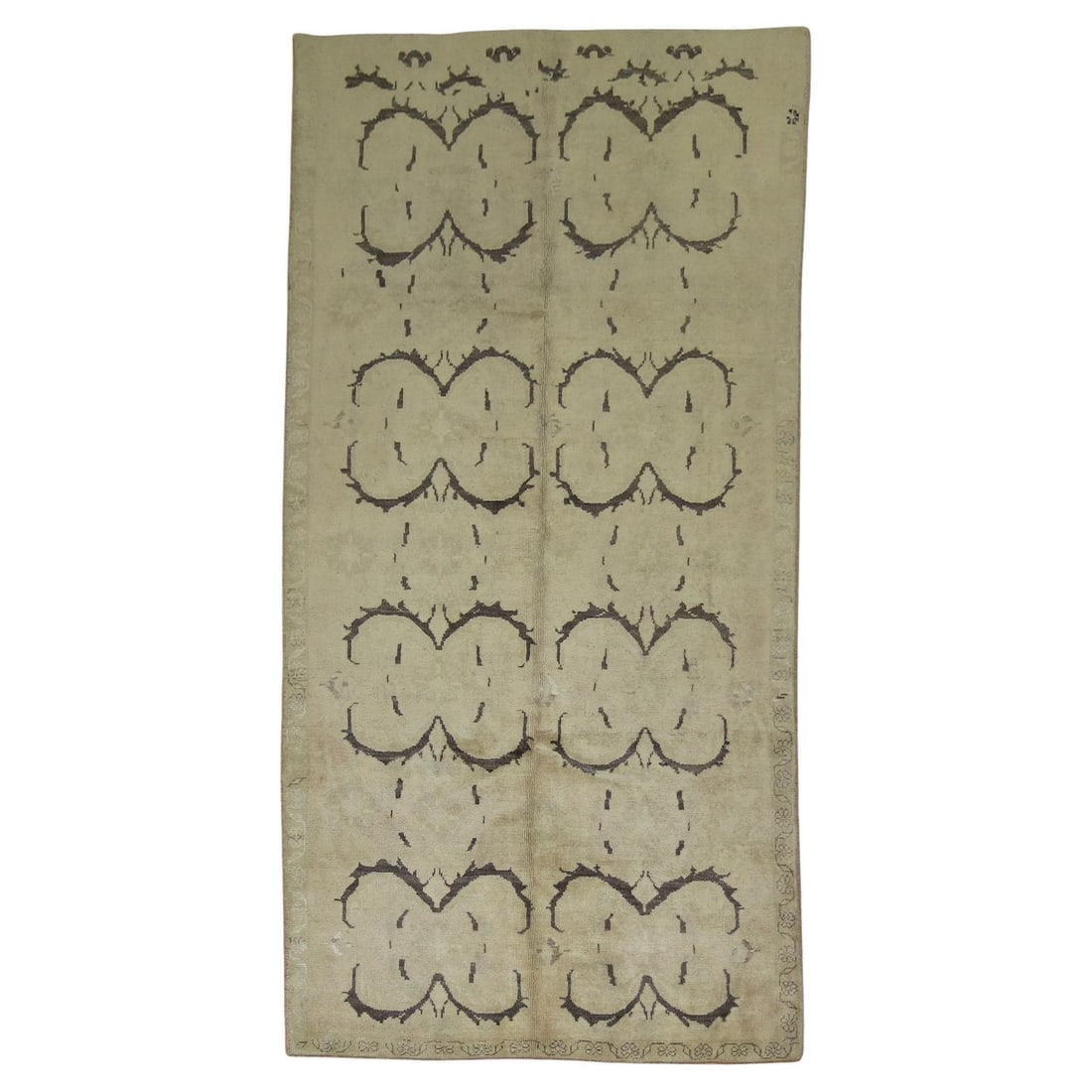 Hand-Knotted Wool Turkish Rug Neutral Tones 59 x 110 Inch Vintage Anatolian: Hand-Knotted Wool Turkish Rug Neutral Tones 59 x 110 Inch Vintage Anatolian This vintage Turkish Anatolian rug, originating from Turkey in the 1940s, showcases a beautiful neutral color palette that c
