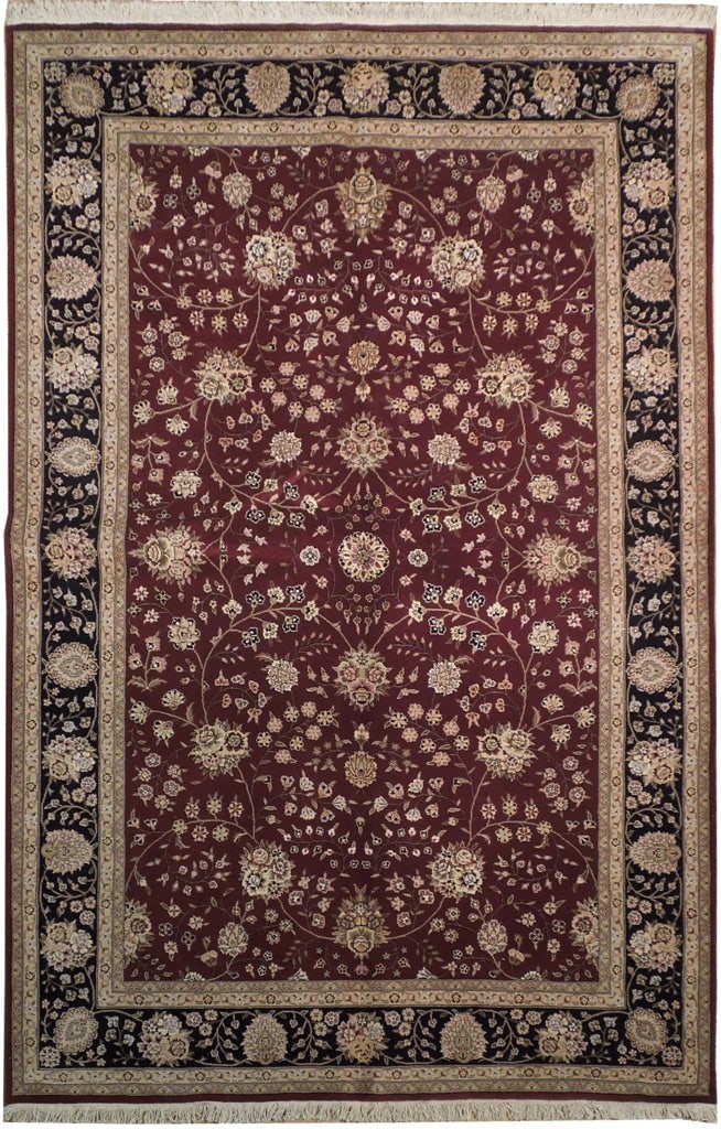 Handmade Wool and Silk Rug 5.9 x 8.9 Burgundy Quality: Handmade Wool and Silk Rug 5.9 x 8.9 Burgundy Quality Free continental US Shipping Introducing a beautifully crafted handmade rug, measuring 5.9 x 8.9 feet, composed of exquisite wool and silk blend i