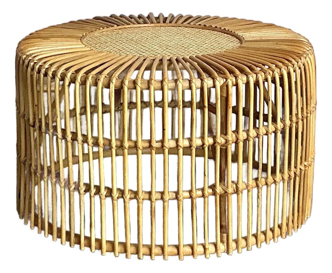 Round Rattan Drum Table with Woven Cane Top (1 of 8)