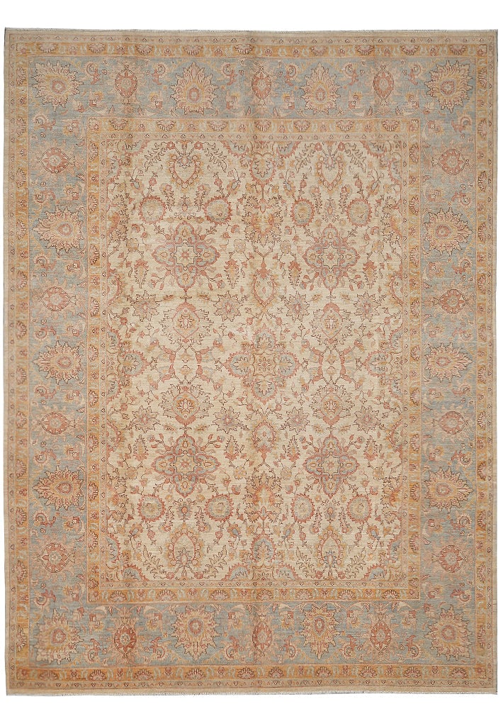 8.2 x 10.6 Afghanistan Hand-Knotted Chobi Peshawar Wool Rug: 8.2 x 10.6 Afghanistan Hand-Knotted Chobi Peshawar Wool Rug Free continental US Shipping Hand-knotted Afghanistan Nice Chobi Peshawar area rug in a beige, light blue, rust coral, and brown color palet
