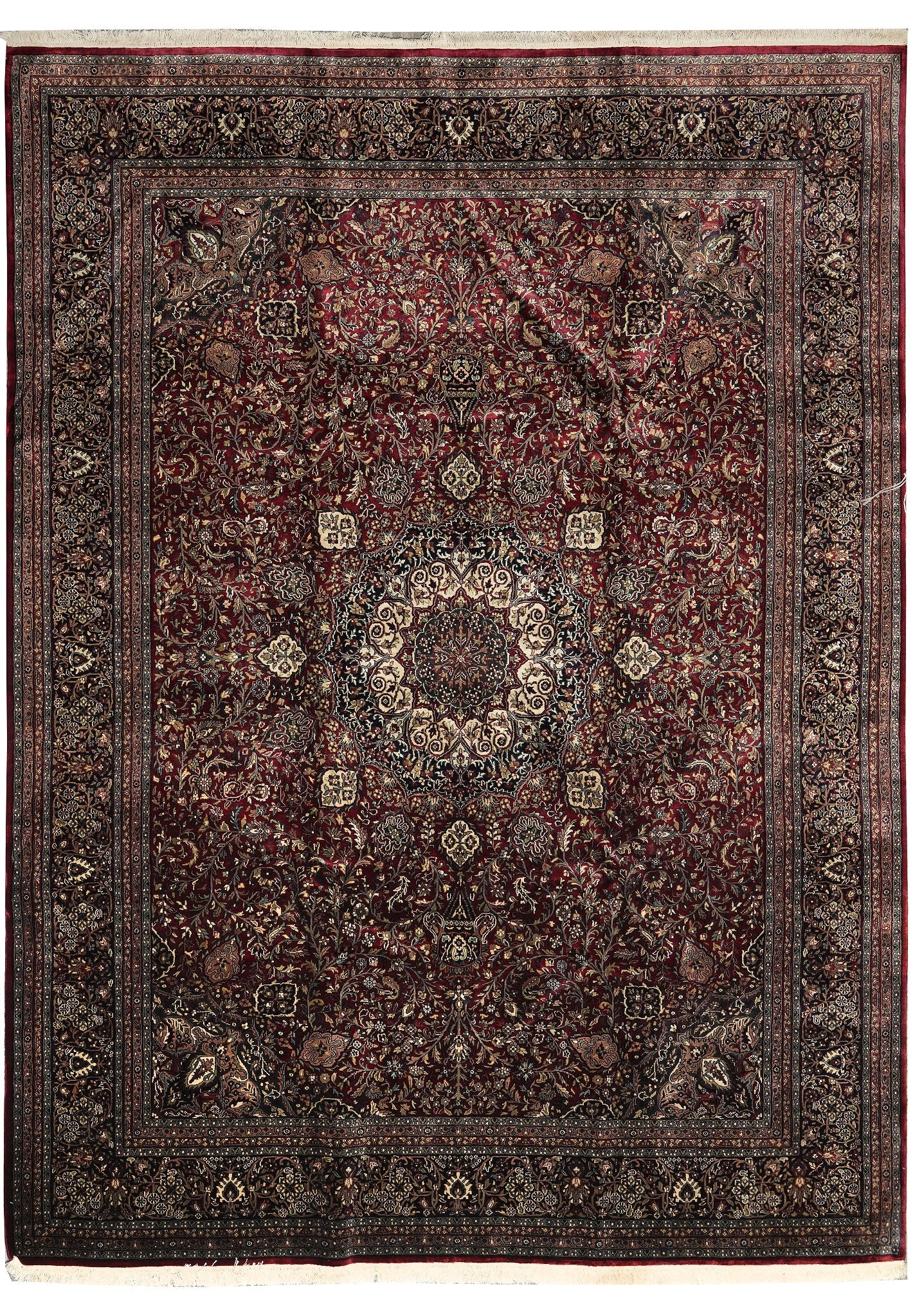 9 x 12 Hand-Knotted Burgundy Wool Rug Dense Lustrous Pile: 9 x 12 Hand-Knotted Burgundy Wool Rug Dense Lustrous Pile Free continental US Shipping This 9 x 12 hand-knotted rug is crafted in burgundy with a lustrous, dense wool pile. It is described as a high q