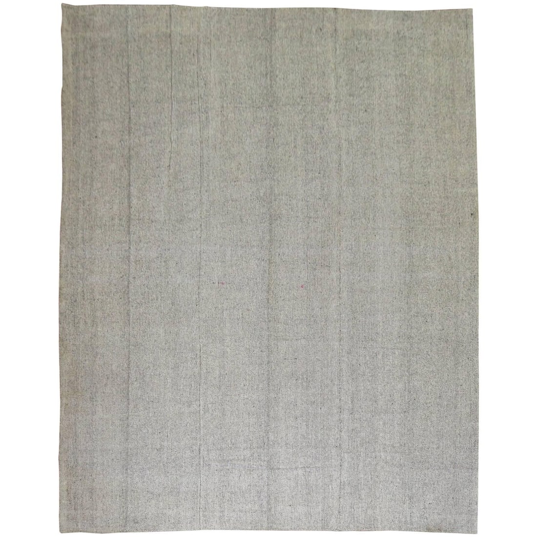 Mid Century Turkish Gray Cotton Wool Kilim Rug: Mid Century Turkish Gray Cotton Wool Kilim Rug This vintage Turkish Kilim flat-weave rug features a minimalist design with a solid gray field accented by small black specks. Crafted from cotton and wo