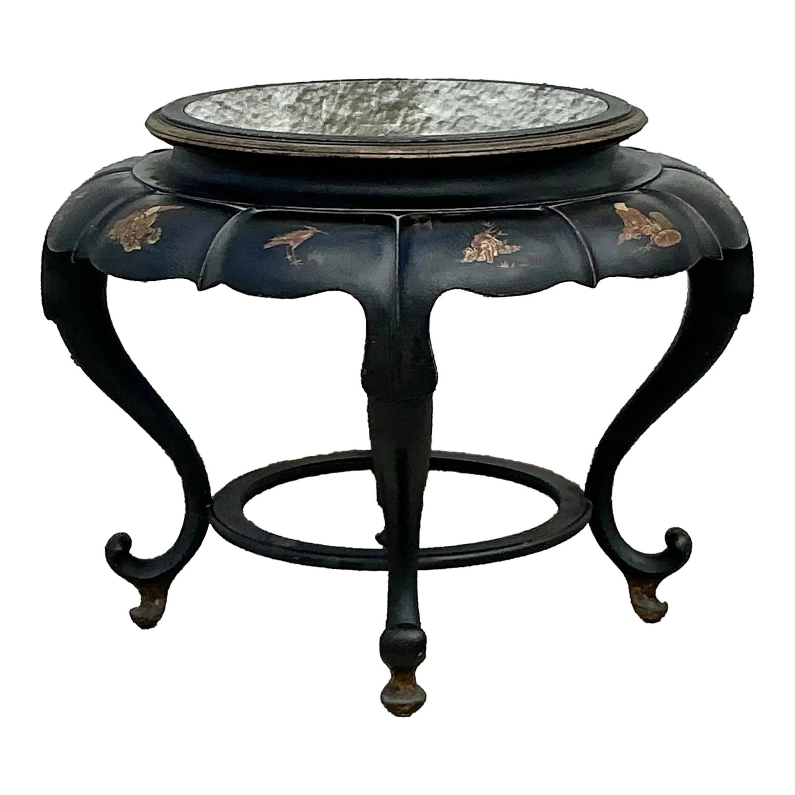 Vintage Asian Chinoiserie Bat Wing Coffee Table Black Wood Glass (1 of 7)