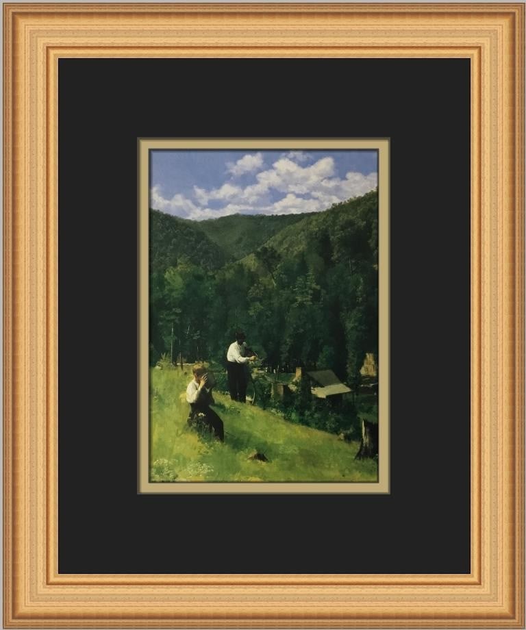 Custom Framed Offset Lithograph Print Thomas Anshutz The Farmer and His Son: Custom Framed Offset Lithograph Print Thomas Anshutz The Farmer and His Son A professionally custom framed open edition print of Thomas Anshutz's The Farmer and His Son at Harvesting. The piece is mat