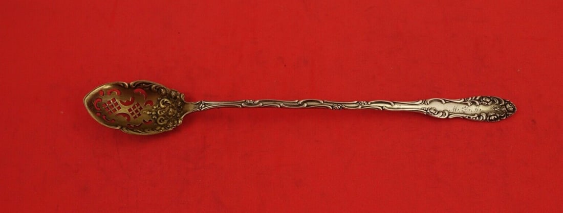 Towle Old English Sterling Silver Olive Spoon Gold Wash 8.5": Towle Old English Sterling Silver Olive Spoon Gold Wash 8.5" Elevate your dining experience with this exquisite Old English olive spoon by Towle. Crafted from high-quality sterling silver, this spoon 